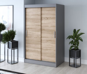 Szafa przesuwna 120x200 Gold, Antracyt mat / Dąb Sonoma