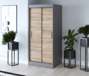 Szafa przesuwna 90x200 Nina, Antracyt mat / Dąb Sonoma