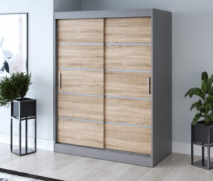 Szafa przesuwna 150x200 Nina, Antracyt mat / Dąb Sonoma