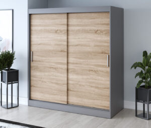 Szafa przesuwna 180x200 Gold, Antracyt mat / Dąb Sonoma