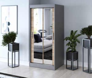 Szafa przesuwna 90x200 Karl, Antracyt mat /  Dąb Sonoma