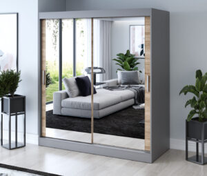 Szafa przesuwna 180x200 Karl, Antracyt mat / Dąb Sonoma