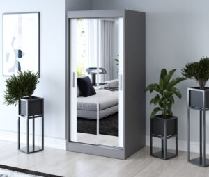 Szafa przesuwna 90x200 Karl, Antracyt mat / Biały mat