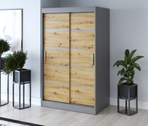 Szafa przesuwna 120x200 Nina, Antracyt mat / Dąb Artisan