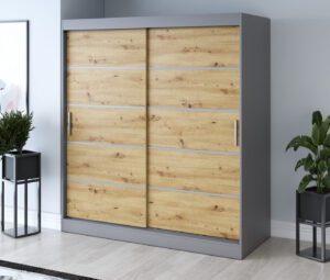 Szafa przesuwna 180x200 Nina, Antracyt mat / Dąb Artisan