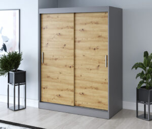 Szafa przesuwna 150x200 Gold, Antracyt mat / Dąb Artisan