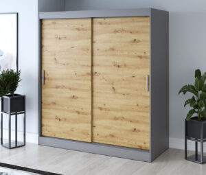 Szafa przesuwna 180x200 Gold, Antracyt mat / Dąb Artisan