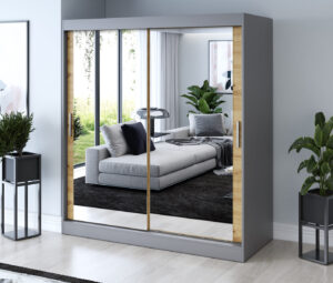 Szafa przesuwna 180x200 Karl, Antracyt mat / Dąb Artisan