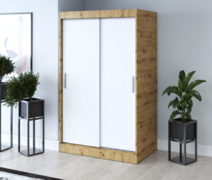 Szafa przesuwna 120x200 Gold, Dąb Artisan / Biały mat