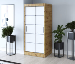 Szafa przesuwna 90x200 Nina, Dąb Artisan / Biały mat