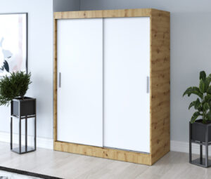 Szafa przesuwna 150x200 Gold, Dąb Artisan / Biały mat