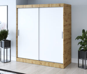 Szafa przesuwna 180x200 Gold, Dąb Artisan / Biały mat