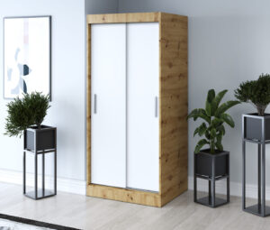 Szafa przesuwna 90x200 Gold, Dąb Artisan / Biały mat