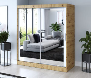 Szafa przesuwna 180x200 Karl, Dąb Artisan / Biały mat