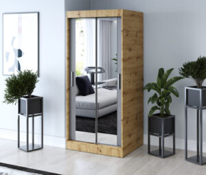 Szafa przesuwna 90x200 Karl, Dąb Artisan / Antracyt mat