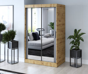 Szafa przesuwna 120x200 Karl, Dąb Artisan / Antracyt mat