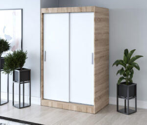 Szafa przesuwna 120x200 Gold, Dąb Sonoma / Biały mat