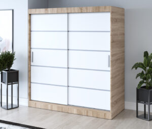 Szafa przesuwna 180x200 Nina, Dąb Sonoma / Biały mat