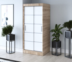 Szafa przesuwna 90x200 Nina, Dąb Sonoma / Biały mat