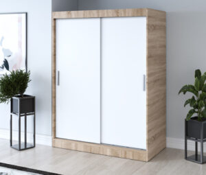 Szafa przesuwna 150x200 Gold, Dąb Sonoma / Biały mat