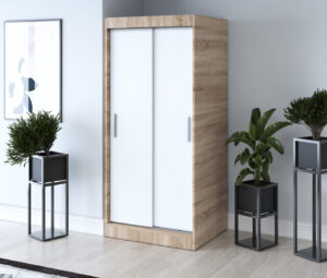 Szafa przesuwna 90x200 Gold, Dąb Sonoma / Biały mat