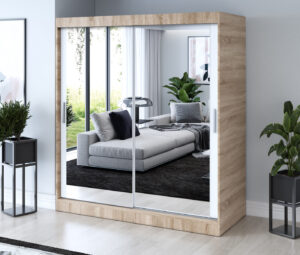 Szafa przesuwna 180x200 Karl, Dąb Sonoma / Biały mat