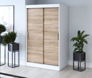 Szafa przesuwna 120x200 Gold, Biały mat / Dąb Sonoma