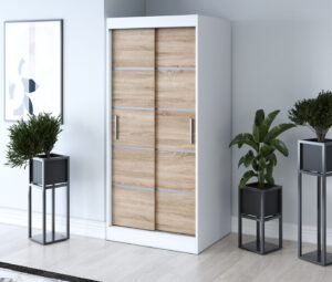 Szafa przesuwna 90x200 Nina, Biały mat / Dąb Sonoma