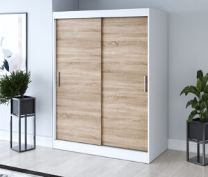 Szafa przesuwna 150x200 Gold, Biały mat / Dąb Sonoma