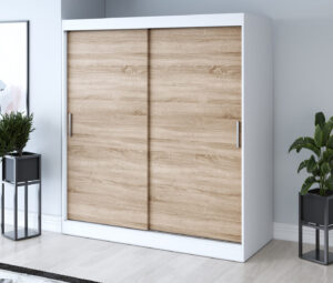 Szafa przesuwna 180x200 Gold, Biały mat / Dąb Sonoma