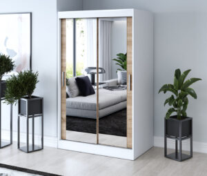 Szafa przesuwna 120x200 Karl, Biały mat / Dąb Sonoma