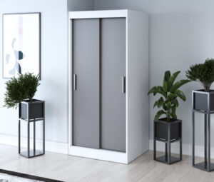 Szafa przesuwna 90x200 Gold, Biały mat / Antracyt mat