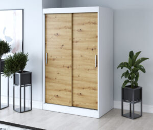 Szafa przesuwna 120x200 Gold, Biały mat / Dąb Artisan