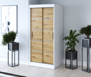 Szafa przesuwna 90x200 Nina, Biały mat / Dąb Artisan