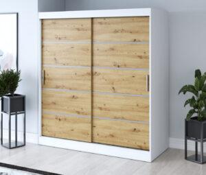 Szafa przesuwna 180x200 Nina, Biały mat / Dąb Artisan