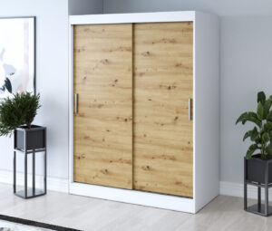 Szafa przesuwna 150x200 Gold, Biały mat / Dąb Artisan