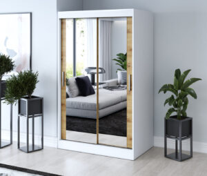 Szafa przesuwna 120x200 Karl, Biały mat / Dąb Artisan