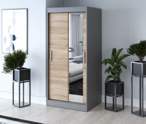 Szafa przesuwna 90x200 Hugo, Antracyt mat / Dąb Sonoma