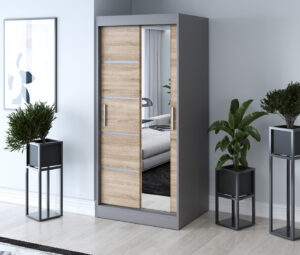 Szafa przesuwna 90x200 Pepe, Antracyt mat / Dąb Sonoma