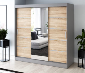 Szafa przesuwna 200x200 Pepe, Antracyt mat / Dąb Sonoma