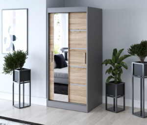 Szafa przesuwna 90x200 Ralf, Antracyt mat / Dąb Sonoma