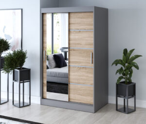 Szafa przesuwna 120x200 Ralf, Antracyt mat / Dąb Sonoma