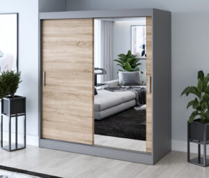 Szafa przesuwna 180x200 Hugo, Antracyt mat / Dąb Sonoma