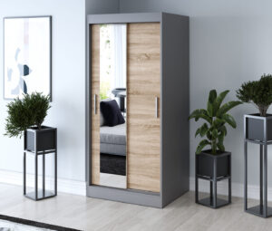 Szafa przesuwna 90x200 Sofia, Antracyt mat / Dąb Sonoma