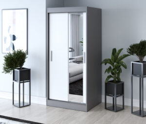 Szafa przesuwna 90x200 Hugo, Antracyt mat / Biały mat