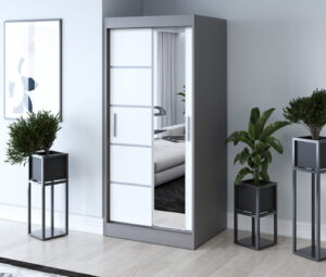 Szafa przesuwna 90x200 Pepe, Antracyt mat / Biały mat