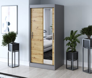 Szafa przesuwna 90x200 Hugo, Antracyt mat / Dąb Artisan