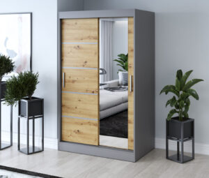 Szafa przesuwna 120x200 Pepe, Antracyt mat / Dąb Artisan