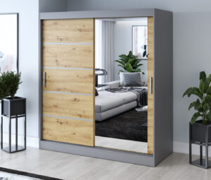 Szafa przesuwna 180x200 Pepe, Antracyt mat / Dąb Artisan