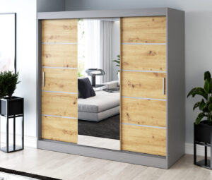 Szafa przesuwna 200x200 Pepe, Antracyt mat / Dąb Artisan